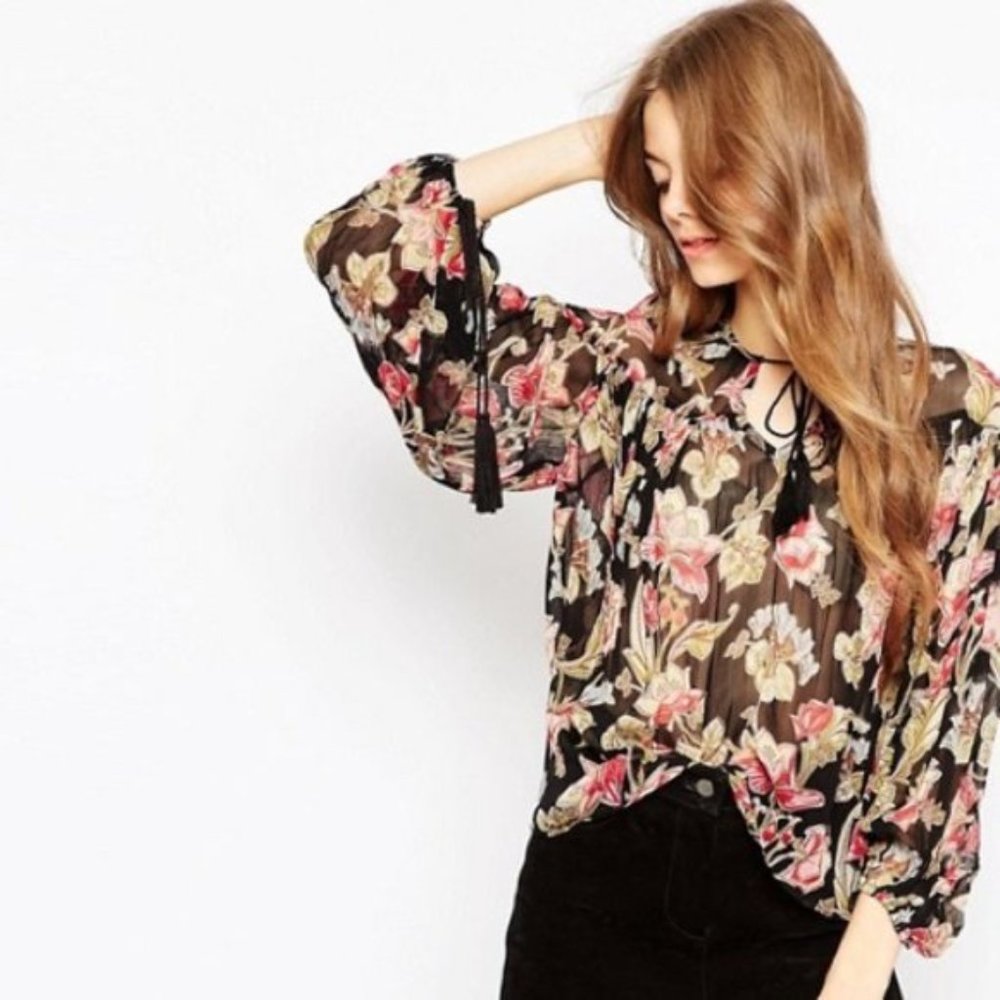ASOS 70s Folk Blouse in Vintage Floral Print